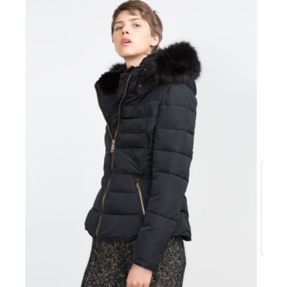 NEW ZARA PUFFER QUILTED ANORAK JACKET W/ FUR HOOD - Picture 3 of 8